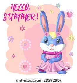 Cartoon rabbit, hare girl in dress, princess. Cute childish character, Easter, spring, symbol of 2023 Chinese New Year