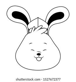 cartoon rabbit head with hat icon over white background, vector illustration
