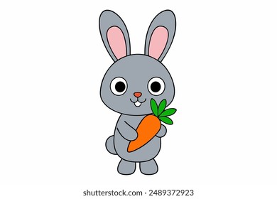 Cartoon Rabbit Holding a Carrot vector illustration
