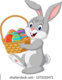 Cartoon rabbit holding an Easter basket