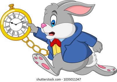 Cartoon rabbit holding watch