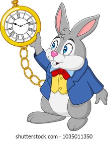 Cartoon rabbit holding watch