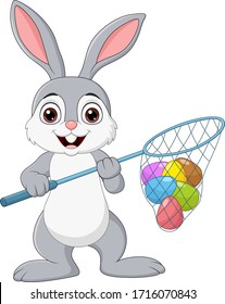 Cartoon rabbit hunting Easter eggs