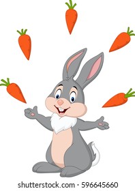 Cartoon rabbit juggling carrots