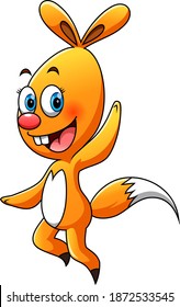 The cartoon of the rabbit is jumping with the yellow fur and happy face