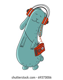 Cartoon rabbit listening music