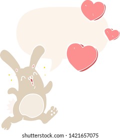 conejo de dibujos animados enamorado de la burbuja del habla en estilo retro