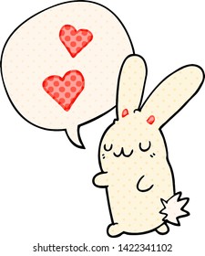cartoon rabbit in love with speech bubble in comic book style