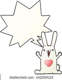 cartoon rabbit in love with speech bubble in smooth gradient style