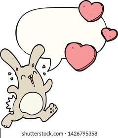 conejo de caricatura enamorado de la burbuja del habla