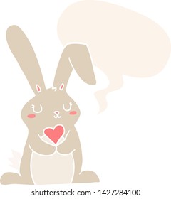 cartoon rabbit in love with speech bubble in retro style