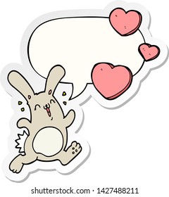 cartoon rabbit in love with speech bubble sticker