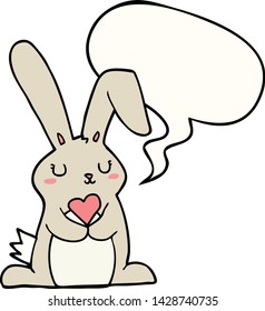cartoon rabbit in love with speech bubble