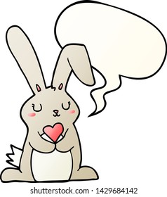 cartoon rabbit in love with speech bubble in smooth gradient style