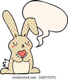 Cartoon-Kaninchen in Liebe mit Sprachblase im Comicstil