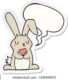 cartoon rabbit in love with speech bubble sticker