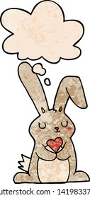 conejo de dibujos animados enamorado de la burbuja del pensamiento al estilo de la textura gruesa