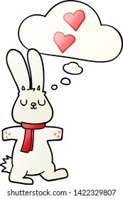Cartoon Kaninchen verliebt in Gedankenblase im Stil eines glatten Farbverlaufs