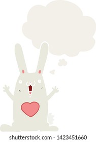 cartoon rabbit in love with thought bubble in retro style