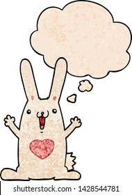 conejo de dibujos animados enamorado de la burbuja del pensamiento al estilo de la textura gruesa
