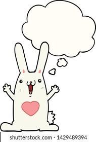 cartoon rabbit in love with thought bubble