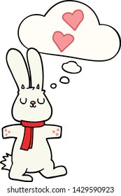 cartoon rabbit in love with thought bubble