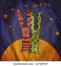 cartoon rabbit in love. vector illustration