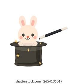 Cartoon Rabbit in Magic Hat Illustration flat