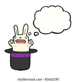 cartoon rabbit in magician's hat with thought bubble