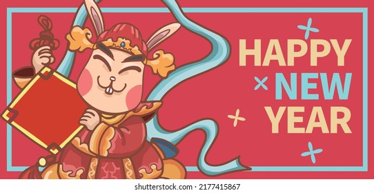 Cartoon Rabbit New Year Poster Design
