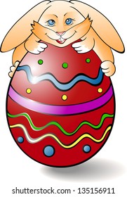 Cartoon rabbit on the red egg