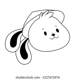 cartoon rabbit with oriental hat over white background, vector illustration
