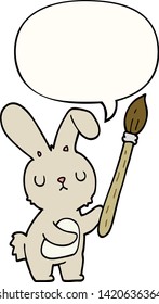 cartoon rabbit with paint brush with speech bubble