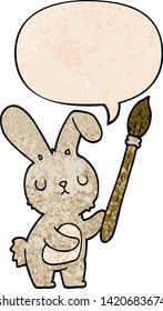 Cartoon-Kaninchen mit Farbbürste mit Sprachblase im Retro-Stil