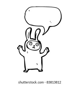cartoon rabbit person costume with speech bubble