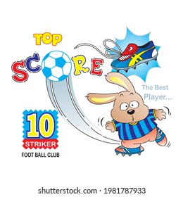 cartoon rabbit playing soccer - vector illustration