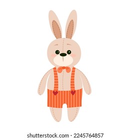 Cartoon rabbit. A plush toy. Vector clipart isolated on a white background.