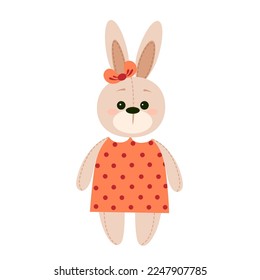 Cartoon rabbit. A plush toy. Vector clipart isolated on a white background.