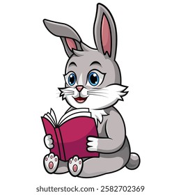 Cartoon rabbit reading a book