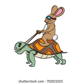 Cartoon rabbit riding a tortoise