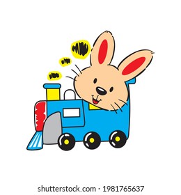 ilustración vectorial de un conejo de dibujos animados montando un tren