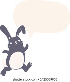 cartoon rabbit running with speech bubble in retro style