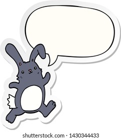 conejo de dibujos animados corriendo con pegatina de burbujas de voz