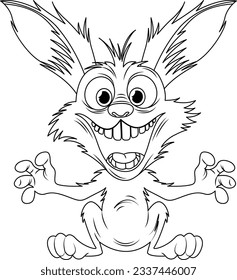 A cartoon rabbit with a scary smile jumping out, isolated on a white background