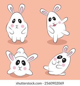 Cartoon Rabbit Set and Illustration