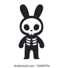 Cartoon Rabbit skeleton character, Death Bunny. Cute and scary Halloween design. Comic style vector illustration.