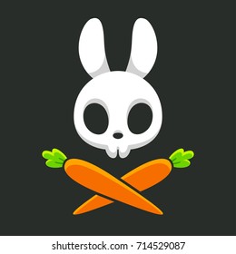 Cartoon rabbit skull with carrots, cute Jolly Roger design. Halloween vector illustration.