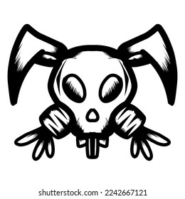 Cartoon rabbit skull with carrots, Halloween vector illustration.