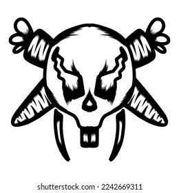 Cartoon rabbit skull with carrots, Halloween vector illustration.