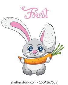 Cartoon rabbit smiling with carrot vector. Forest animals idea